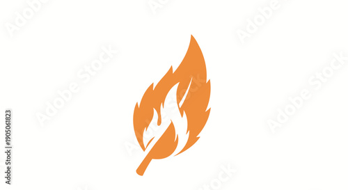 Abstract orange flame shaped like a leaf symbol on white background.