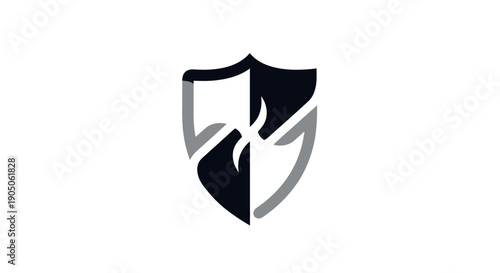 Abstract black and white shield logo with stylized deer head silhouette.