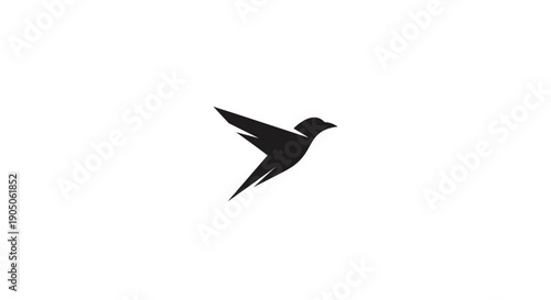 Minimalist black silhouette of a flying bird in mid-air.