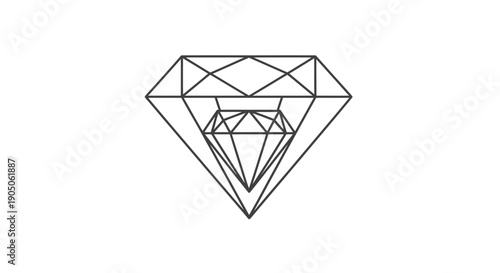 Minimalistic black and white geometric diamond outline illustration.