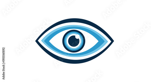 Stylized blue eye icon with concentric circles and bold outlines.