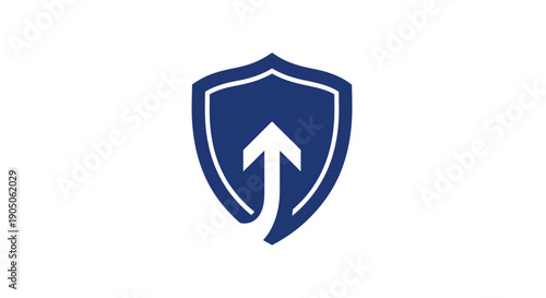 Blue shield with upward arrow symbolizing protection and growth.