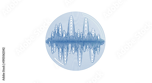 Abstract blue soundwave pattern in circular design on white background.