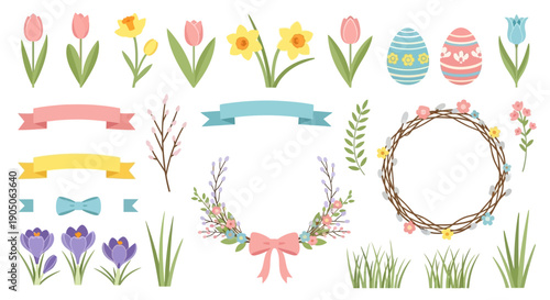 Easter Floral Decorations and Easter Eggs.
