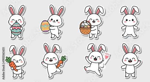 White Cartoon Rabbits with Easter Items.