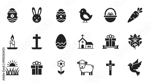 Easter Icons Set with Religious Symbols.