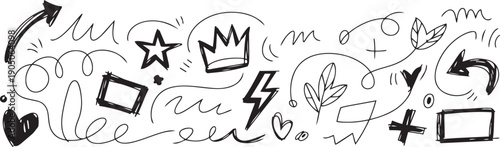 Hand drawn doodle design elements and symbols collection