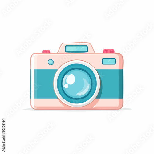cute pastel flat illustration of a camera, soft pastel colors, thick rounded outline, minimal detail, kawaii style, simple vector icon, isolated object, plain white background, no additional elements