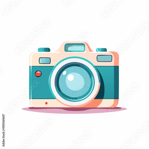 cute pastel flat illustration of a camera, soft pastel colors, thick rounded outline, minimal detail, kawaii style, simple vector icon, isolated object, plain white background, no additional elements