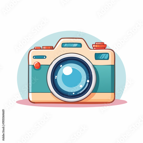 cute pastel flat illustration of a camera, soft pastel colors, thick rounded outline, minimal detail, kawaii style, simple vector icon, isolated object, plain white background, no additional elements