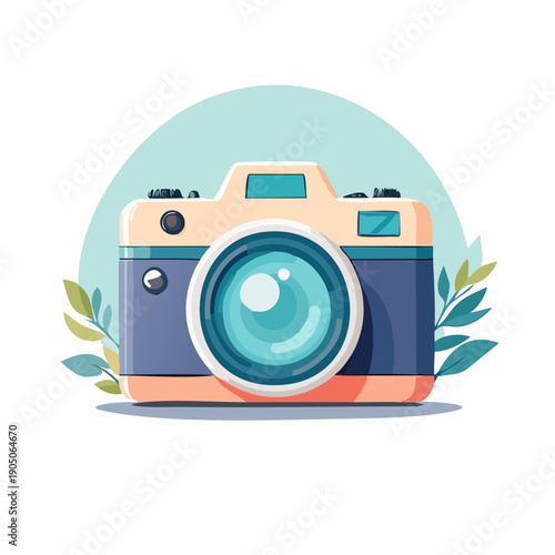 cute pastel flat illustration of a camera, soft pastel colors, thick rounded outline, minimal detail, kawaii style, simple vector icon, isolated object, plain white background, no additional elements