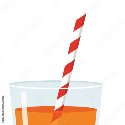Orange soda drink with bubbles and a red striped straw