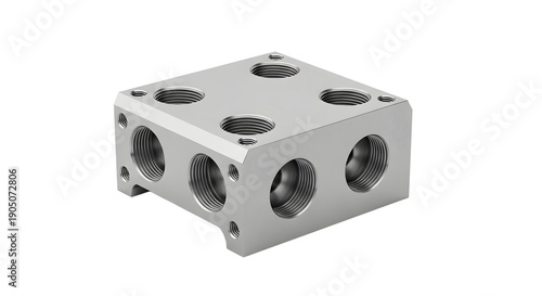 Hydraulic Manifold Block on Black Background