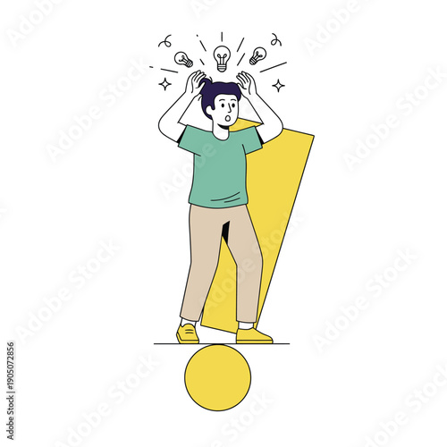 Woman Holding Her Head Standing on a Question Mark Flat Design Illustration