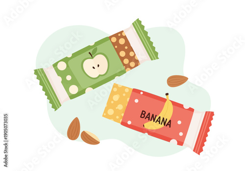 Cute Flat Illustration of Fruit Snack Bars for Healthy Food and Packaging Design