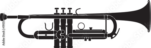 Simple black trumpet illustration on transparent background for music and instrument designs