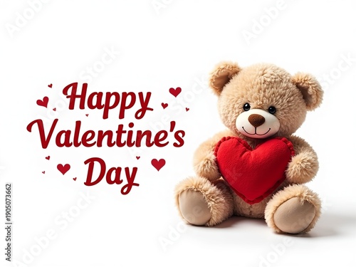 happy valentine's day heart teddy bear with flowers in white background
