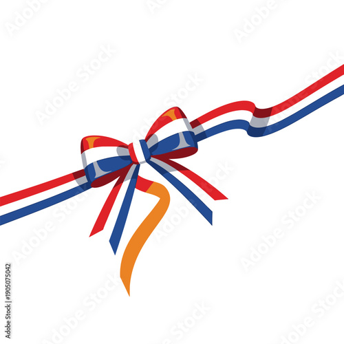 Netherlands flag ribbon bow with flowing streamers, banner style decoration