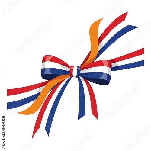 Dutch national colors ribbon bow with streamers in red white blue orange