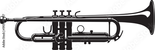 Trumpet illustration isolated on transparent background for music and instrument design purposes