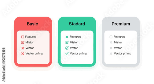 Three tiered pricing plan design with checkmarks and cross marks for services comparison