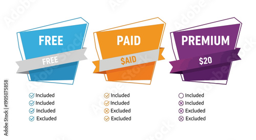 Pricing plans concept with free paid and premium options displayed