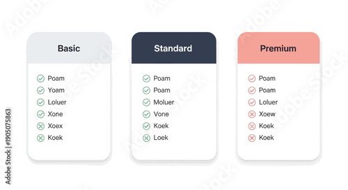 Three pricing tiers presentation basic standard and premium options
