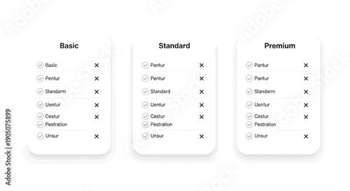 Three pricing tiers with checkmarks and crosses on white background