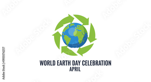 Earth Day Logo with Globe and Arrows.