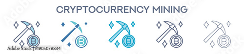 Cryptocurrency Mining Icon Set - Blockchain Processing And Validation 