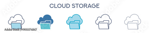 Cloud Storage Icon Set - Secure Blockchain And Digital Data Storage 