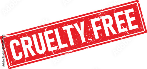 Cruelty Free Red Distressed Rectangular Rubber Stamp Impression on White Background