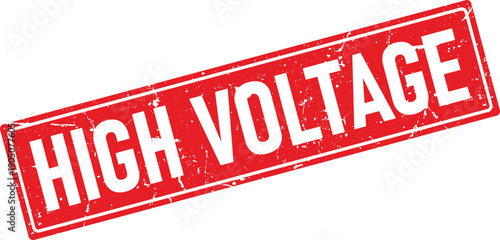 Red Distressed Rubber Stamp with High Voltage Text on White Background