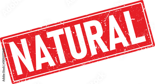 Distressed Rectangular Rubber Stamp with Word NATURAL in White on Red