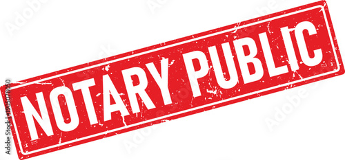 Red Distressed Notary Public Rubber Stamp Impression Isolated on White Background