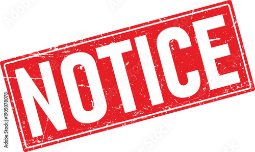 Grunge Red Notice Text Square Rubber Stamp Impression on Transparent Background