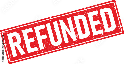 Red Grunge Rectangular Rubber Stamp Impression with the Word REFUNDED Isolated