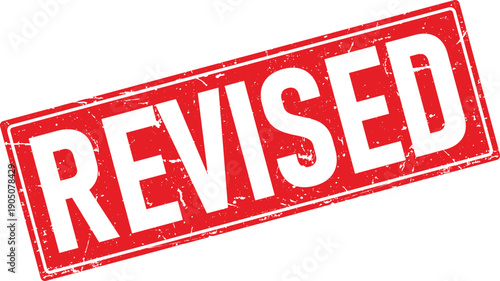 Red Distressed Rectangular Rubber Stamp with REVISED Text, Isolated on White