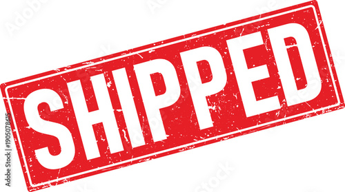 Red Shipped Rubber Stamp Design with Distressed Texture Isolated on White Background