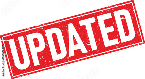 Rectangular Red Updated Ink Stamp With a Grunge Effect Isolated on White