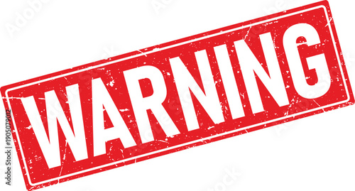 Red Distressed Rubber Stamp WARNING Rectangular Shape with Isolated Transparent Background