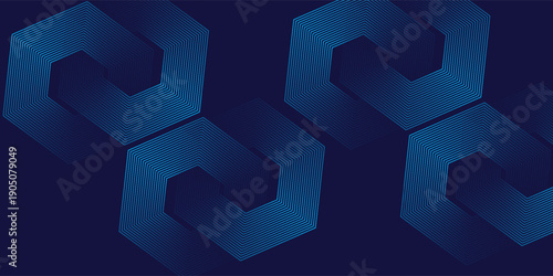 Abstract blue glowing geometric lines on dark blue background. Modern shiny blue circle lines pattern. Futuristic technology concept. Suit for cover, poster, banner eps 10.