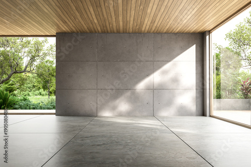 Obraz na plátně Minimalist empty loft room with exposed concrete walls 3d render