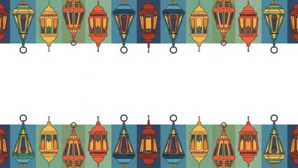 Ramadan lanterns border, colorful festive background