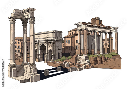 Ancient Roman Architecture Stone Columns.