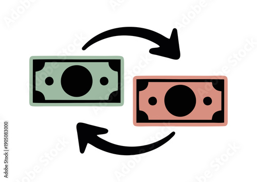 Currency Exchange Between Green and Pink Banknotes – Transaction Illustration