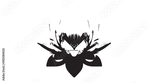 Abstract Inkblot Design in Dark Monochrome with Splashes and Splatters on White Background for Artistic Use
