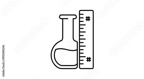 Laboratory flask with measurement ruler, science and research icon, clean vector illustration