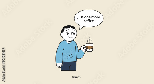Man Holding Coffee Cup Cartoon Character.
