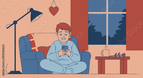 Woman Relaxing on Sofa with Mobile Phone.